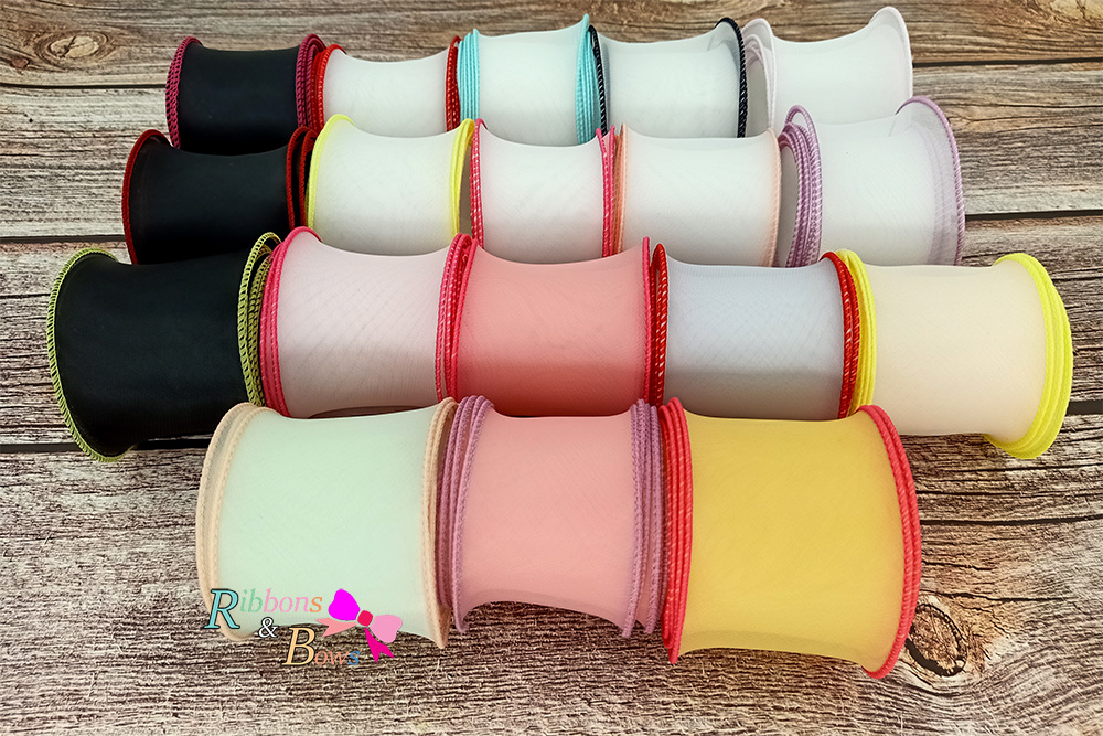 ริบบิ้นออแกนดี้ ขอบสีหวาน ขอบเอ็น ขนาด 5.5 ซม. สไตล์เกาหลี