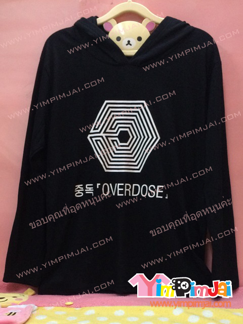 เสื้อฮู้ด เสื้อรุ่น สีดำ สกรีนตามสั่ง ลายวง EXO OVERDOSE