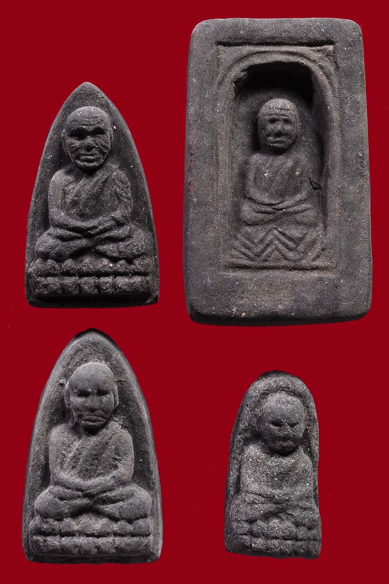 หลวงปู่ทวดเนื้อว่านคลุกรัก หลังฝังตะกรุดทองแดง ชุด 4 องค์