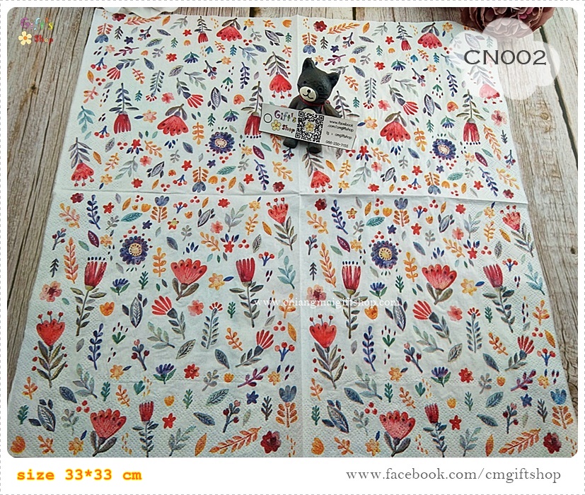 กระดาษแนปกิ้น, ลายดอกไม้สีแดง, ลายดอกไม้สีน้ำเงิน, ลายดอกไม้กระจายๆ, ลายดอกไม้เล็กๆ, ลายเต็มผืน, ลายดอกไม้น่ารัก, พื้นหลังสีขาว, ลายเล็กๆ
