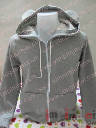 เสื้อกันหนาว มีหมวก hood มีหูหมี สไตล์เกาหลี สีเทาอ่อน