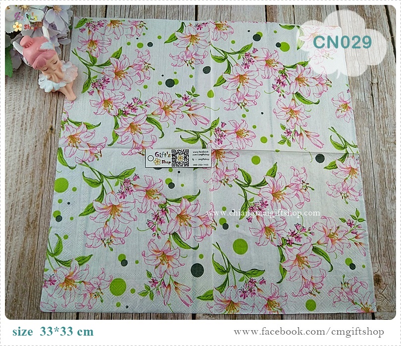 กระดาษแนปกิ้น ลายดอกลิลลี่, ลายดอกลิลลี่สีขาวชมพู, ลายดอกไม้, ลายดอกไม้สีขาว, ลายดอกไม้สีชมพู, ลายช่อดอกไม้, พื้นหลังสีขาว