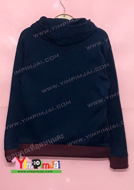 เสื้อฮู้ดแฟชั่นตัดต่อกรมครีมเลือดหมู