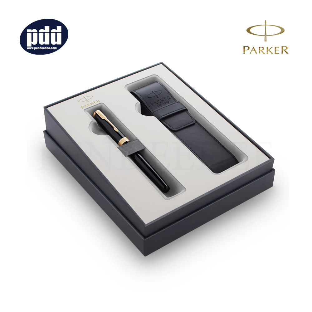PARKER Sonnet Black GT Fountain Pen + PU Pen Pouch ปากกาหมึกซึม ป๊ากเกอร์ ซอนเน็ต ดำ คลิปทอง + ซองหนัง PU