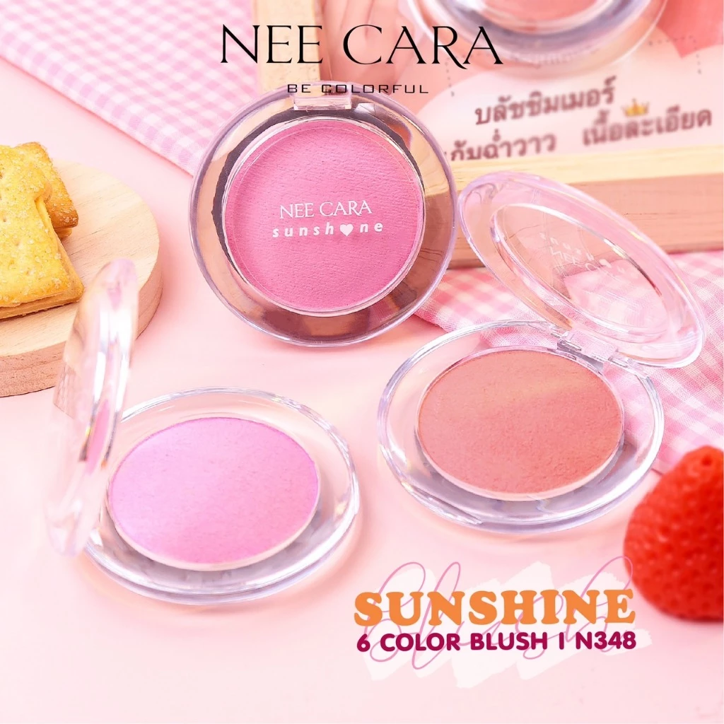 N348 นีคาร่า ซันไชน์ 6 คัลเลอร์ส บลัช ปัดแก้มชิมเมอร์ NEE CARA Sunshine 6 Color Blush