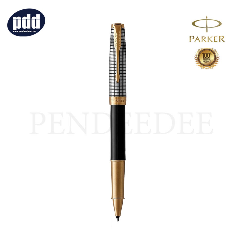 PARKER Sonnet Chiselled Silver & Black GT Rollerball Pen ปากกาโรลเลอร์บอล ป๊ากเกอร์ ซอนเนต ชิเซล ซิลเวอร์ สีเงินดำ คลิปทอง