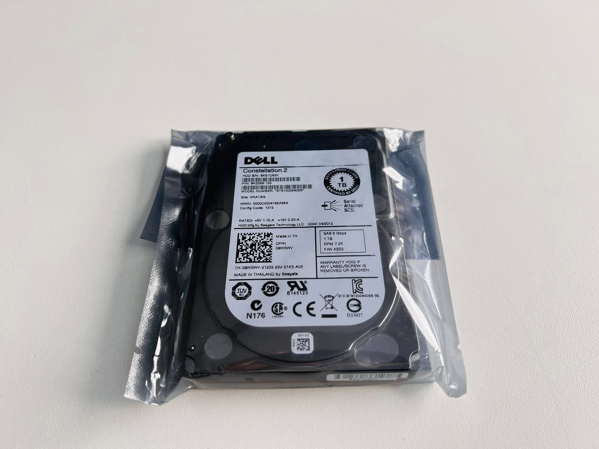 hdd dell sas 1TB 7200rpm 09W5WV 9RZ268 ฮาร์ดดิสเซิร์ฟเวอร์เดลมือสองพร้อมใช้งาน