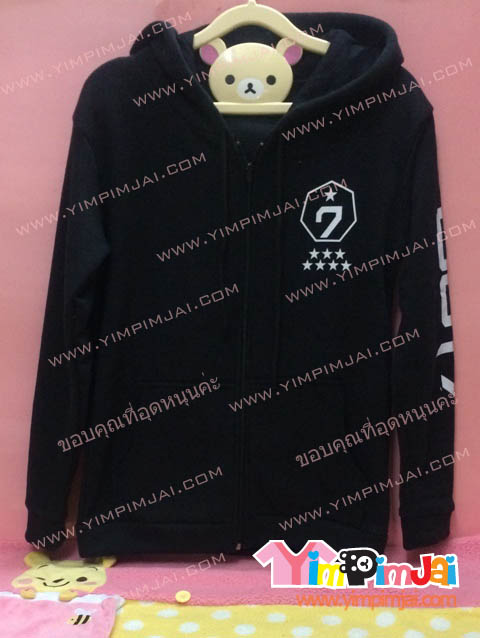 เสื้อกันหนาว สีดำ แขนยาว หมวกดำ สกรีนตามสั่ง Mark
