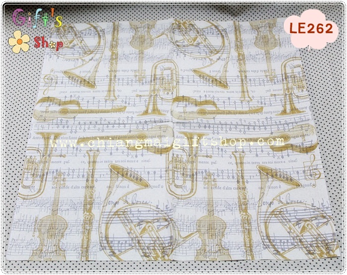 กระดาษแนปกิ้น ลายเครื่องดนตรีสากล พื้นหลังลายโน้ตดนตรี