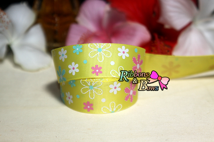 ริบบิ้นผ้าพิมพ์ลาย ดอกไม้ กว้าง 25 mm #BC15