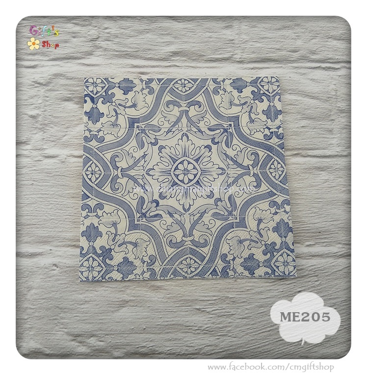 กระดาษแนปกิ้นยุโรป, ลายกระเบื้องโบราณ, ลายGIULIA blue, ลายกระเบื้อง, ลายกระเบื้องโทนสีน้ำเงินขาว,ลายกระเบื้องต่อกัน