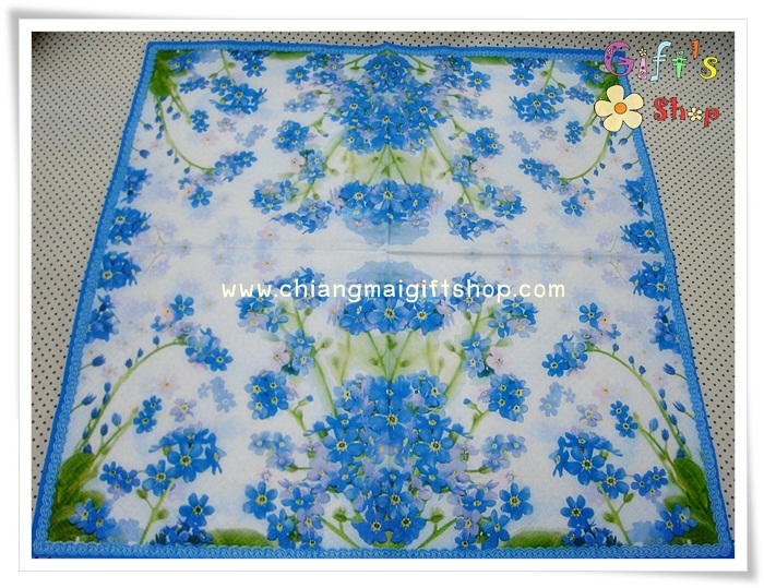กระดาษแนปกิ้นยุโรป, ลายดอกไม้สีฟ้า, พื้นหลังสีขาวฟ้า, ขอบสีฟ้า, ลายดอกไม้เล็กๆ, พื้นหลังสีขาว, พื้นหลังสีอ่อน, ลายดอกไม้พื้นหลังสีขาวหรือสีอ่อน