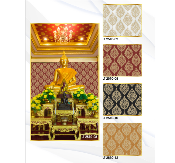 วอลเปเปอร์ติดผนัง ลายพุ่มข้าวบิณฑ์ สีทอง พื้นแดง/ขาว/ทอง/ดำ LT-2510