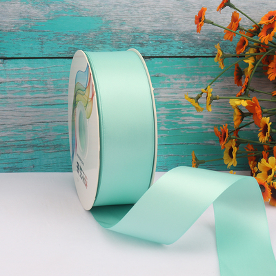 ริบบิ้นผ้าซาติน 2 หน้า สีฟ้าทะเลสาบ 50 หลา ( Aqua )# WX021