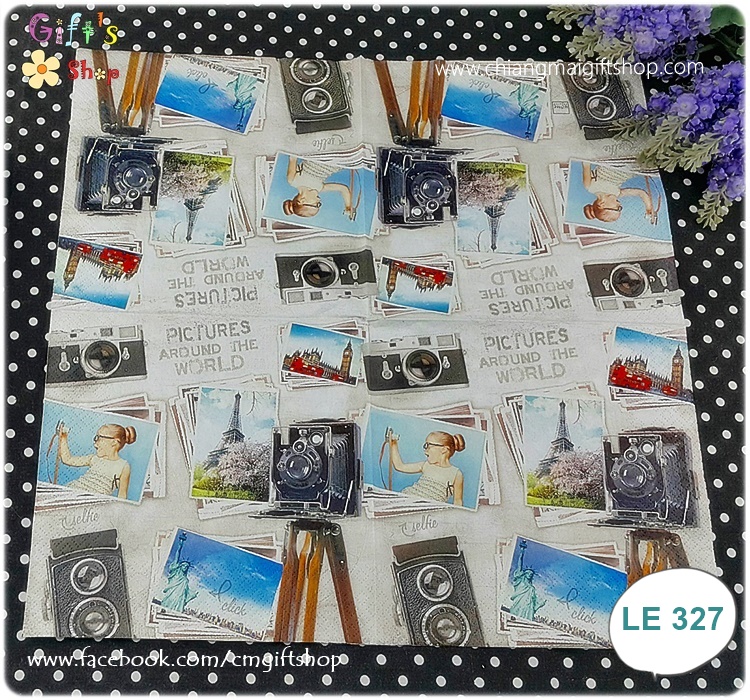 กระดาษแนปกิ้น ลายกล้องถ่ายรูป กล้องโบราณ พื้นหลังสีขาว Travel Pictures