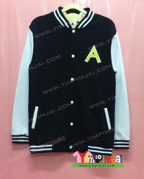 เสื้อกันหนาว เบสบอล สีดำ แขนยาวขาว ลายตามสั่ง เสื้อห้อง เสื้อรุ่น A E