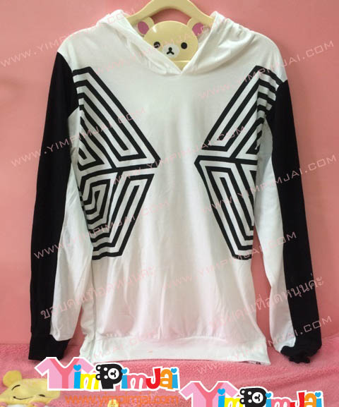 เสื้อฮู้ด เสื้อรุ่น สีขาว ไม่มีซิป สกรีนตามสั่ง ลายเสื้อ วงเกาหลี EXO