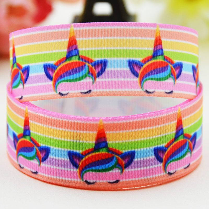 ริบบิ้นผ้าพิมพ์ลาย ม้ายูนิคอร์น (Unicorn) กว้าง 22 mm #PN28