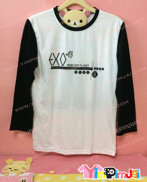 เสื้อยืด สีขาว แขนยาวดำ สกรีนตามสั่ง EXO KRIS