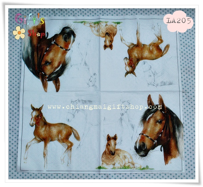 กระดาษแนปกิ้น ลายม้าไม่โกนหนวด พื้นหลังสีขาว