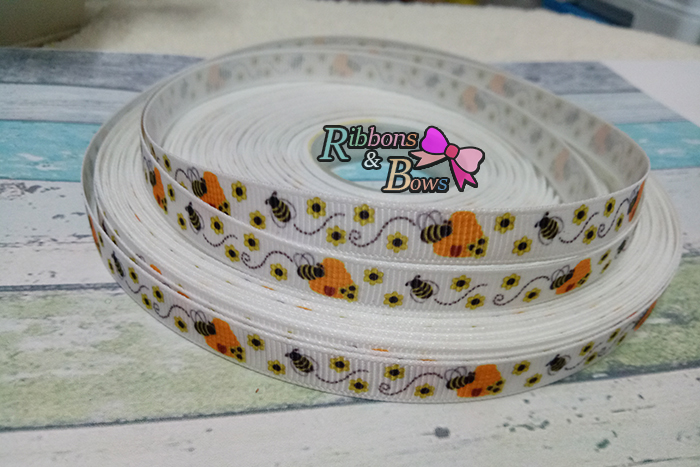 ริบบิ้นผ้าพิมพ์ลาย ผึ้งน้อย กว้าง 10 mm #AN16