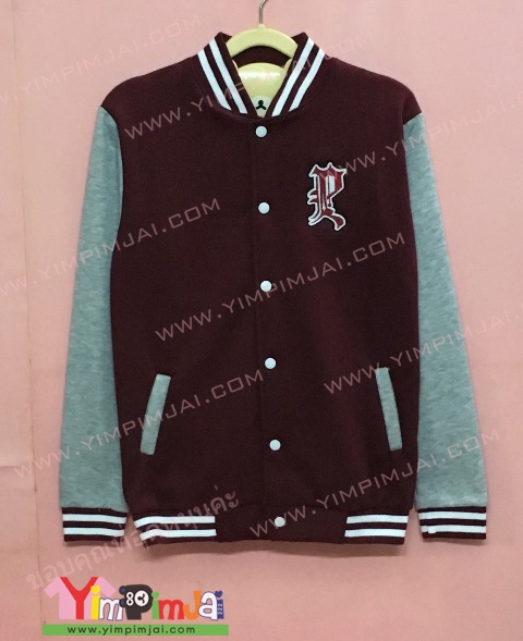 เสื้อแจ็คเก็ตเลือดหมูแขนเทา ปัก