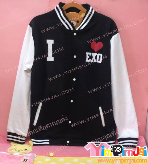 เสื้อกันหนาว เบสบอล สีดำ ลายตามสั่ง เช่น วงเกาหลี EXO I love EXO