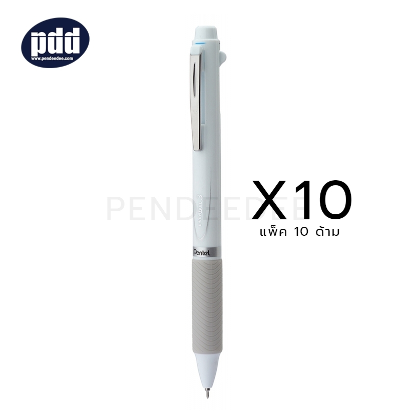 10 ด้าม PENTEL ปากกาหมึกเจล เพนเทล เอ็นเนอร์เจล 3 ระบบ PENTEL EnerGel 3 Multi-Function 0.5 mm. White 3-Ink Gel Pen
