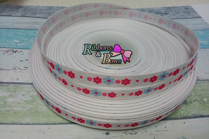 ริบบิ้นผ้าพิมพ์ลาย ดอกไม้ กว้าง 10 mm #BC17