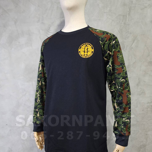 เสื้อยืด"ตรากรมป่าไม้ใหม่"ดำ แขนยาวลายพราง"(ผ้ากีฬา)*
