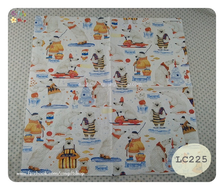 กระดาษแนปกิ้น ลายArctic Tale, Arctic Tale, ลายหมีขั้วโลก, ลายหมีขาว, ลายน้องหมี, ลายหมีอาร์คติก, ลายหมี, ลายการ์ตูนหมี, ลายลูกหมี, ลายหมีตกปลา, ลายหมีเล่นน้ำแข็ง ลายพ่อหมีลูกหมี, พื้นหลังสีขาว