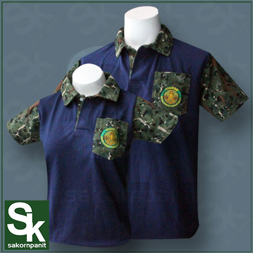 เสื้อโปโล สีน้ำเงินปกลายพราง (ป่าไม้) รุ่น 1