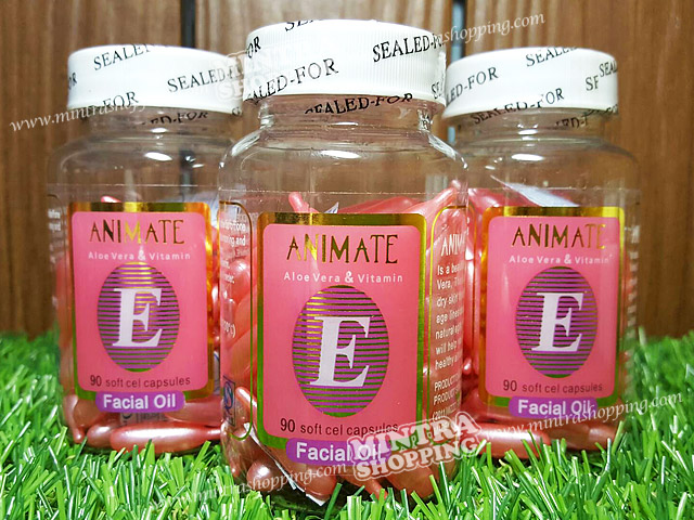วิตามิน E บำรุงผิวหน้า กระปุกชมพู Animate Aloe Vera & Vitamin E Facial Oil ของแท้ 100% (1 กระปุกมี 90 เม็ด)