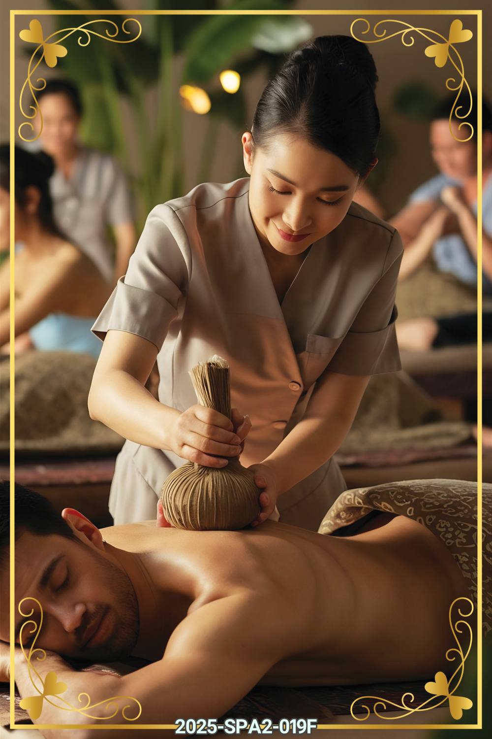 สติ๊กเกอร์ภาพคนนวด พร้อมลายกรอบในตัว (ภาพแนวตั้ง) ST-2025-SPA2F(80x120cm)