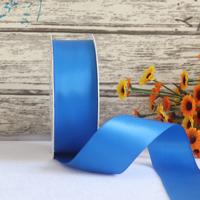 ริบบิ้นผ้าซาติน 2 หน้า สีน้ำเงิน 50 หลา (Royal )# WX023