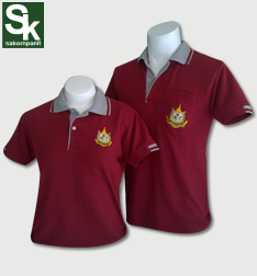 เสื้อโปโล สีแดงเลือดหมู ปกเทา ปักตรากระทรวงทรัพย์**