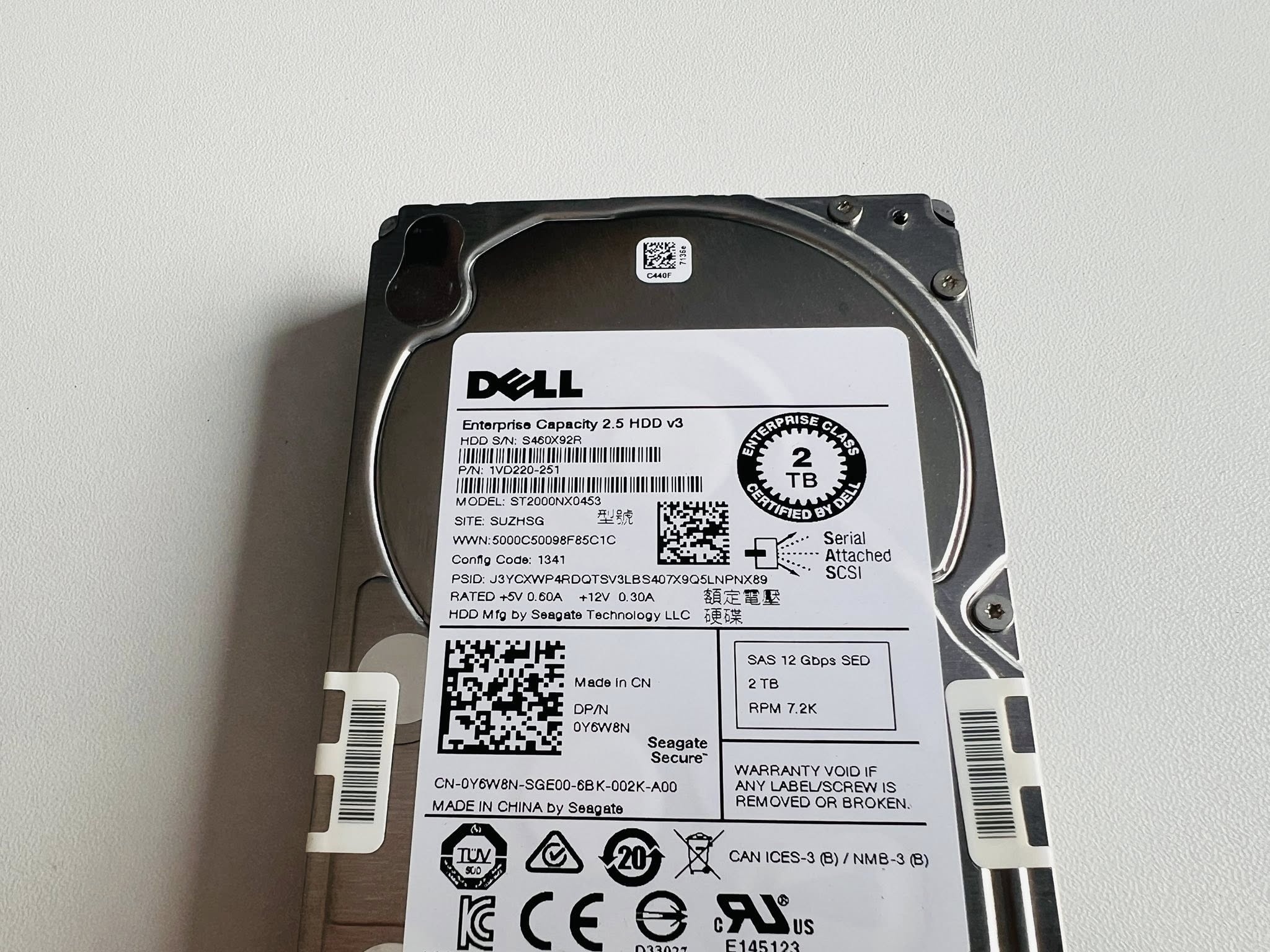 hdd dell sas 2tb 7.2k 12Gbps ฮาร์ดดิสเซิร์ฟเวอร์มือสองพร้อมใช้งาน