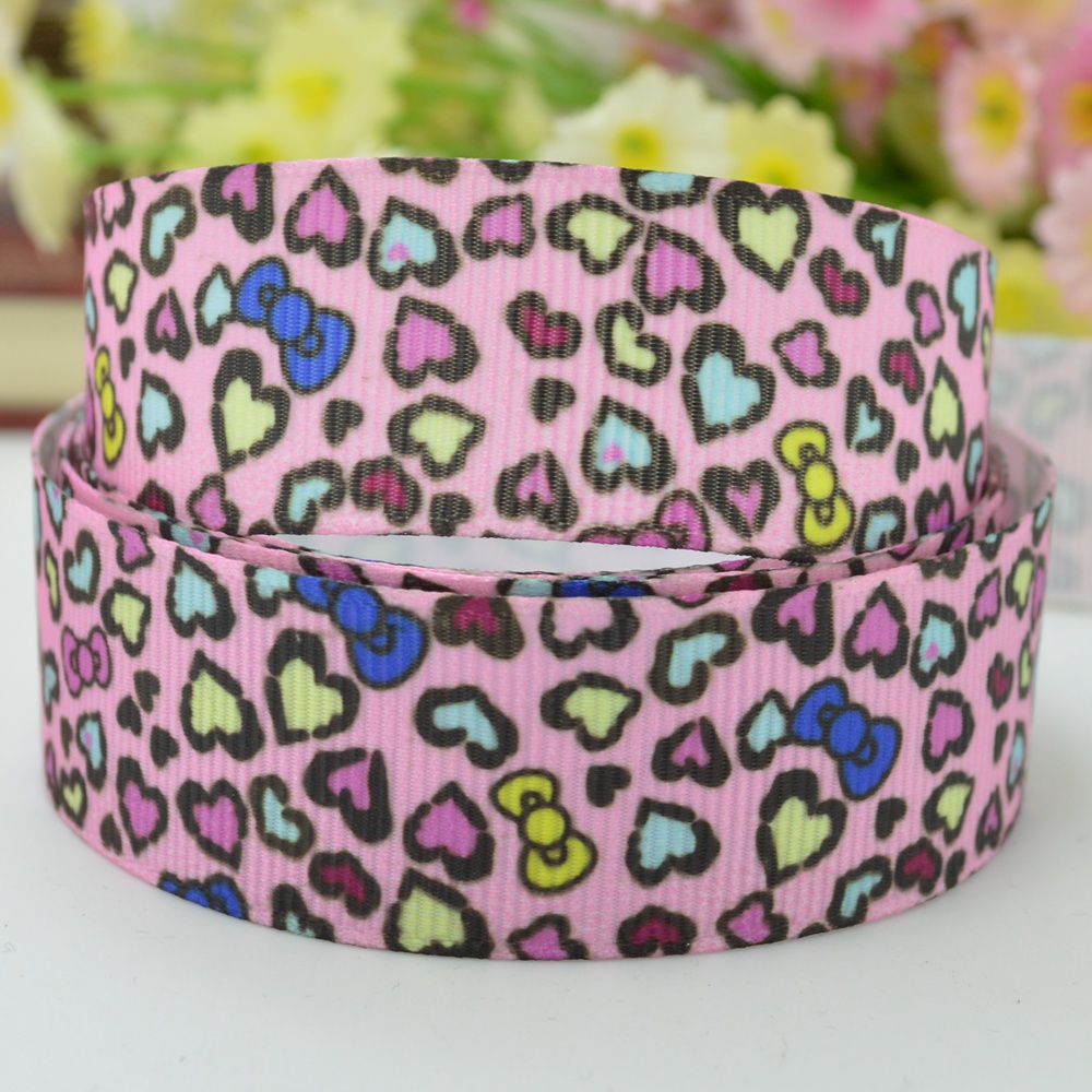 ริบบิ้นผ้าพิมพ์ลายหัวใจน่ารักกว้าง 22 mm #HT1
