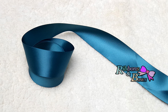 347#Teal ริบบิ้นผ้าซาติน 2 หน้า สีน้ำเงินอมเขียว#WA31