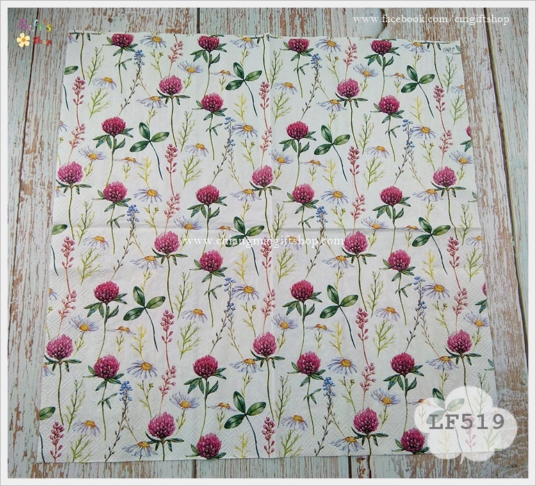 กระดาษแนปกิ้น ลายดอกไม้, ลาย Ophelia white, ลายดอกไม้เล็กๆ, ลายดอกบานไม่รู้โรย, ลายดอกไม้สีขาว, ลายดอกไม้สีม่วง, ลายดอกไม้สีชมพู, ลายดอกไม้ก้านเล็กๆ พื้นหลังสีขาว