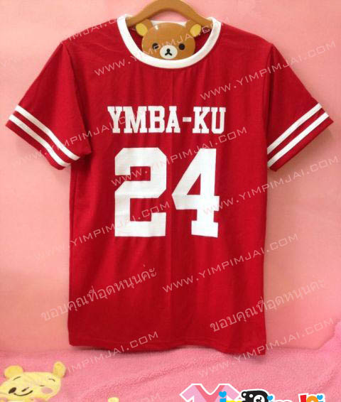 เสื้อยืด สีแดงและน้ำเงิน แขนสั้น สกรีนตามสั่ง YMBA-KU