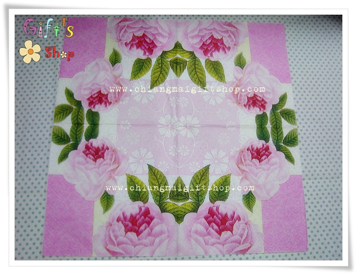 กระดาษแนปกิ้น, ลายดอกกุหลาบ, ลายดอกกุหลาบสีชมพู, พื้นหลังสีขาว, พื้นหลังสีอ่อน