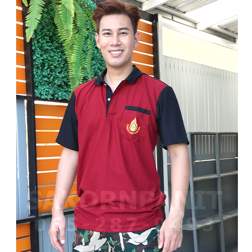 เสื้อโปโล แดงเข้ม-ดำต่อบ่า ไฟป่า**