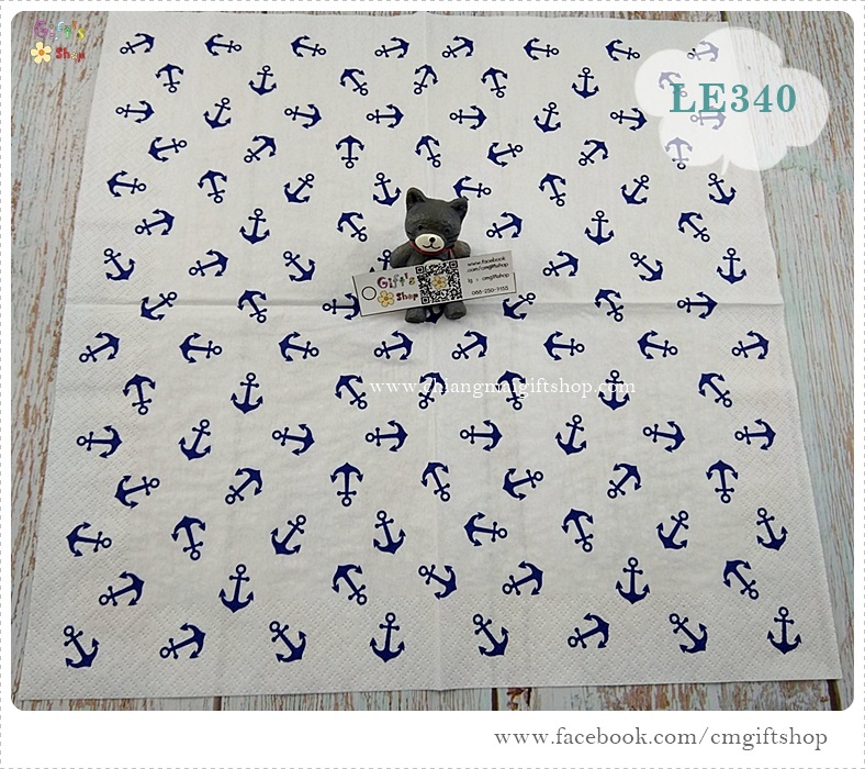 กระดาษแนปกิ้นยุโรป, ลายสมอเรือสีน้ำเงิน, ลายสมอเรือ, ลายทะเล, ลายแนวทะเล,ลายโทนสีน้ำเงินขาว, ลายAnchor Blue, ลายเกี่ยวกับทหารเรือ, พื้นหลังสีขาว