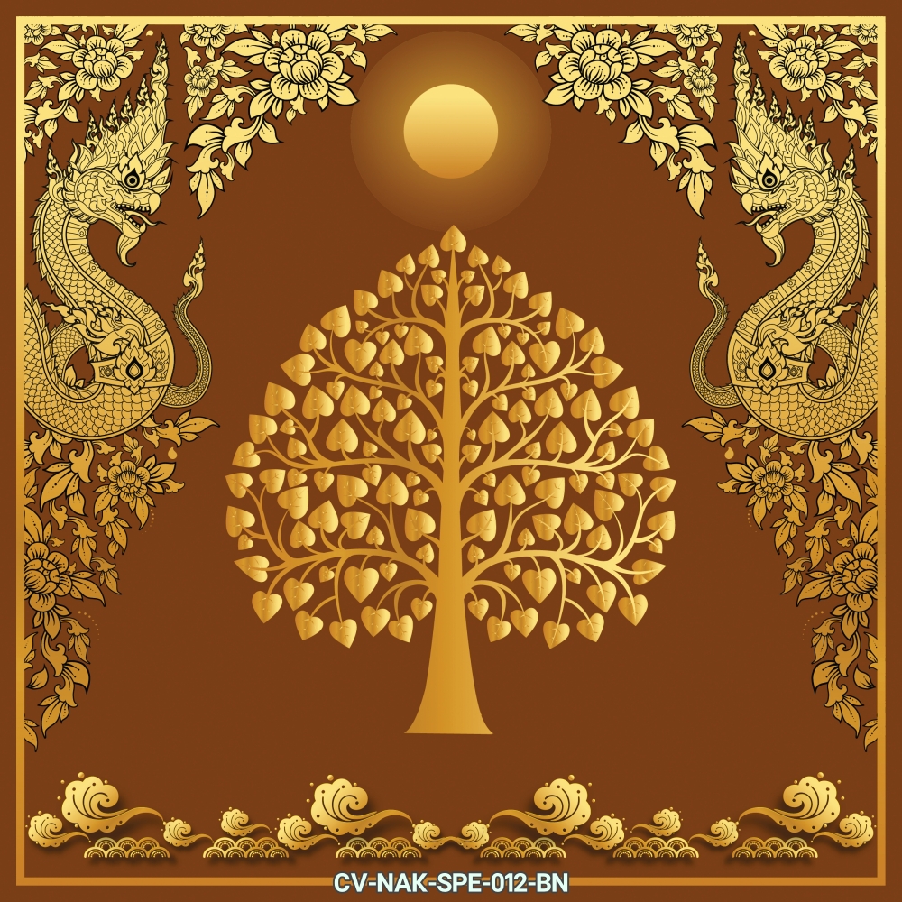 วอลเปเปอร์ภาพพิมพ์ ภาพต้นโพธิ์ทอง-พญานาค สีแดง/เขียว/น้ำตาล CV-NAK-SPE-012(RD/GN/BN)