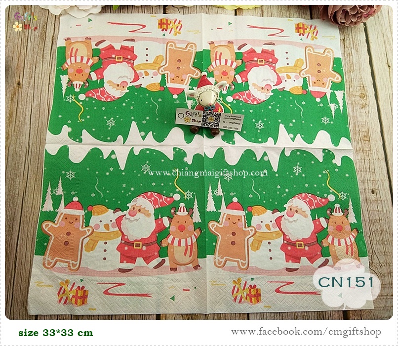กระดาษแนปกิ้น, ลายซานตาคลอส, ลายซานต้า, ลายคริสต์มาส, ลายตุ๊กตาหิมะ, ลายการ์ตูน, พื้นหลังสีเขียว, ลายเทศกาล