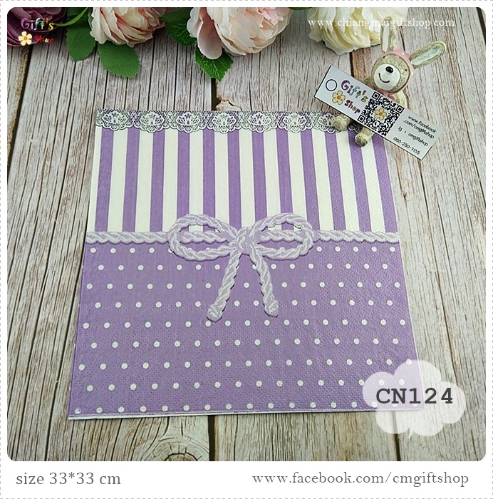กระดาษแนปกิ้น, ลายโบว์บนพื้นลายจุดสีม่วง, ลายโบว์, ลายจุดลายทางบนพื้นสีม่วงอ่อน, ลายโทนสีม่วง, ลายหวานๆ