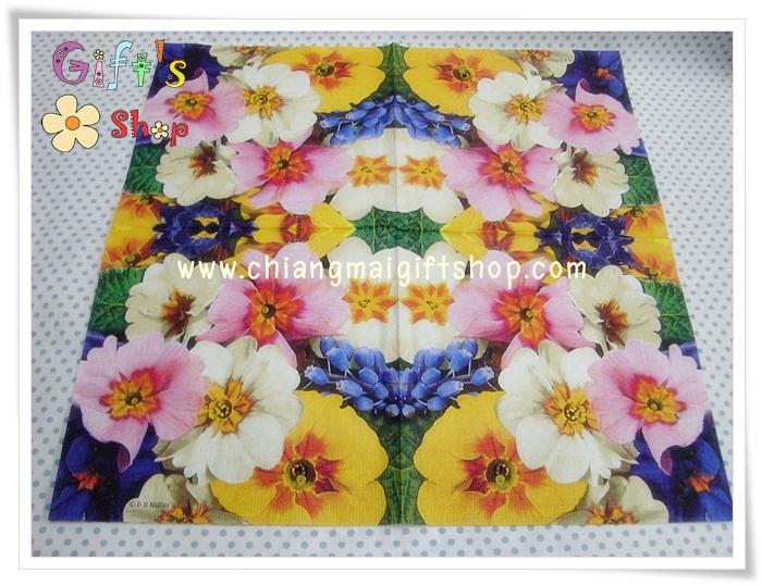 กระดาษแนปกิ้นยุโรป, ลายดอกพริมโรส, ลายSunny primroses, ลายดอกไม้เต็มผืน, ลายดอกไม้หลายสี, ลายดอกไม้สีเหลือง, ลายดอกไม้สีขาว, ลายดอกไม้สีเหลือง, ลายดอกไม้สีชมพู, ลายดอกไม้สีม่วง