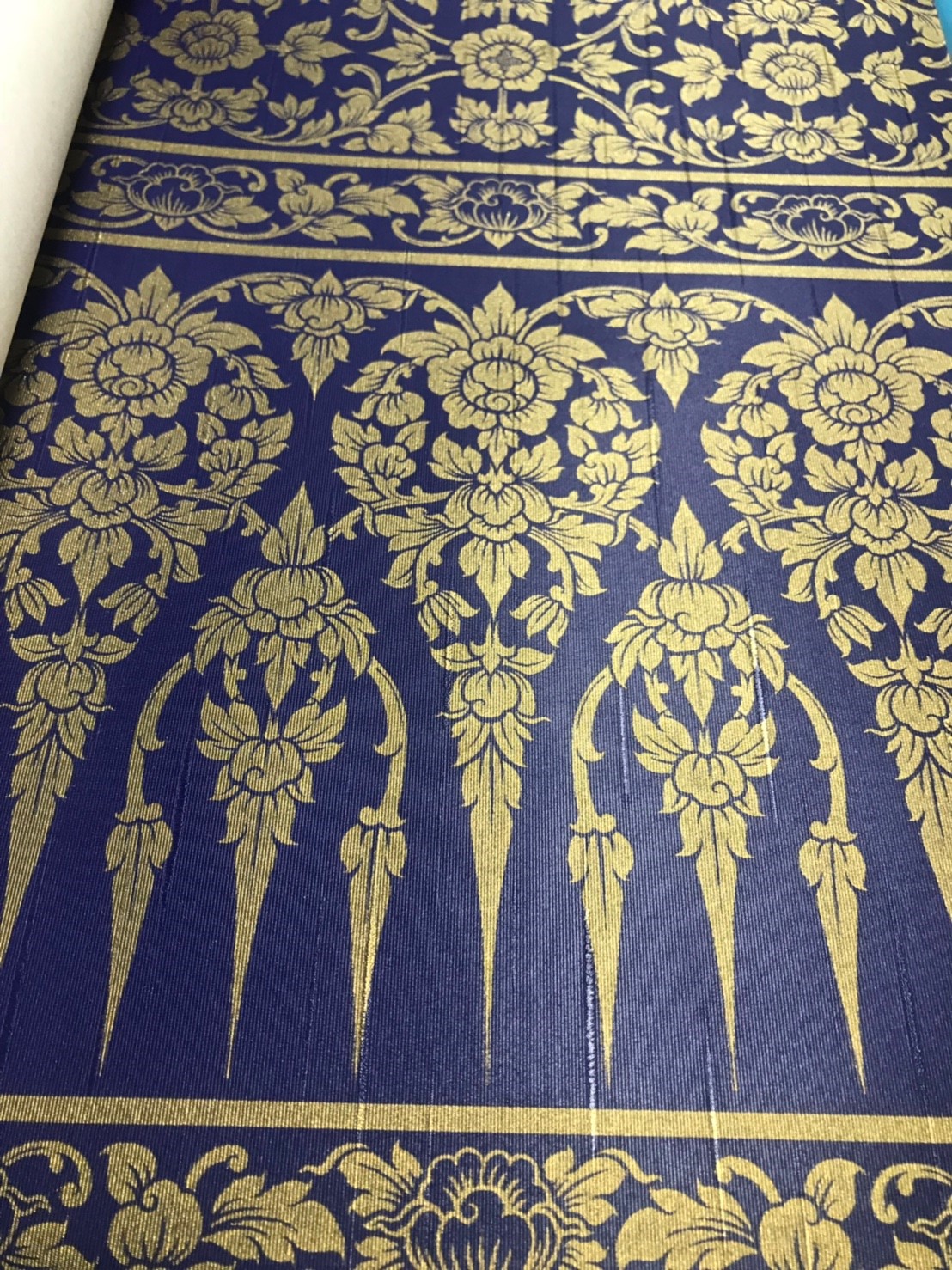 วอลเปเปอร์ลายไทย ดอกพุดตาน น้ำเงิน-ทอง BD43-102-2