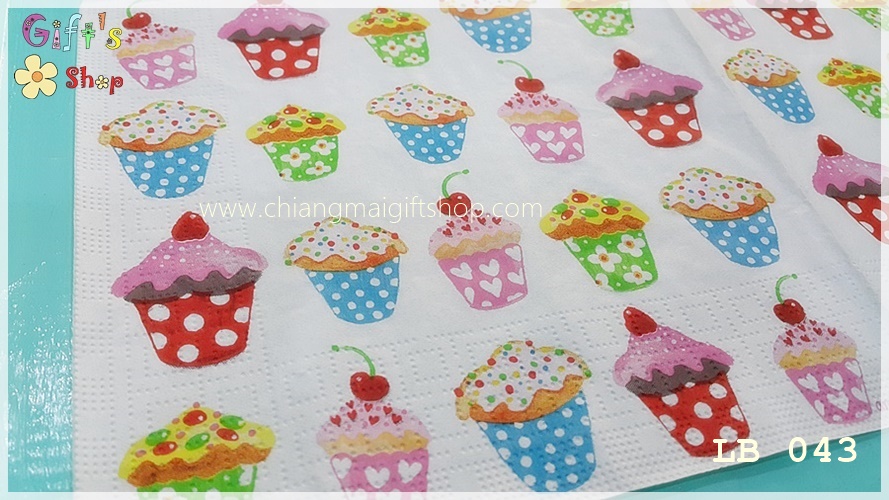 กระดาษแนปกิ้น ลาย sweet cupcakes คัพเค้ก พื้นหลังสีขาว